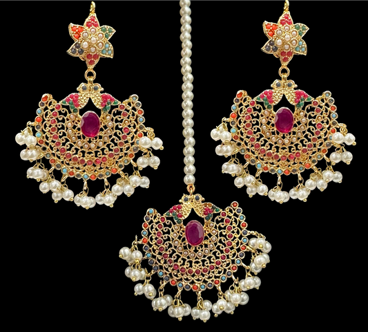 Alainah Earrings & Tikka- Red