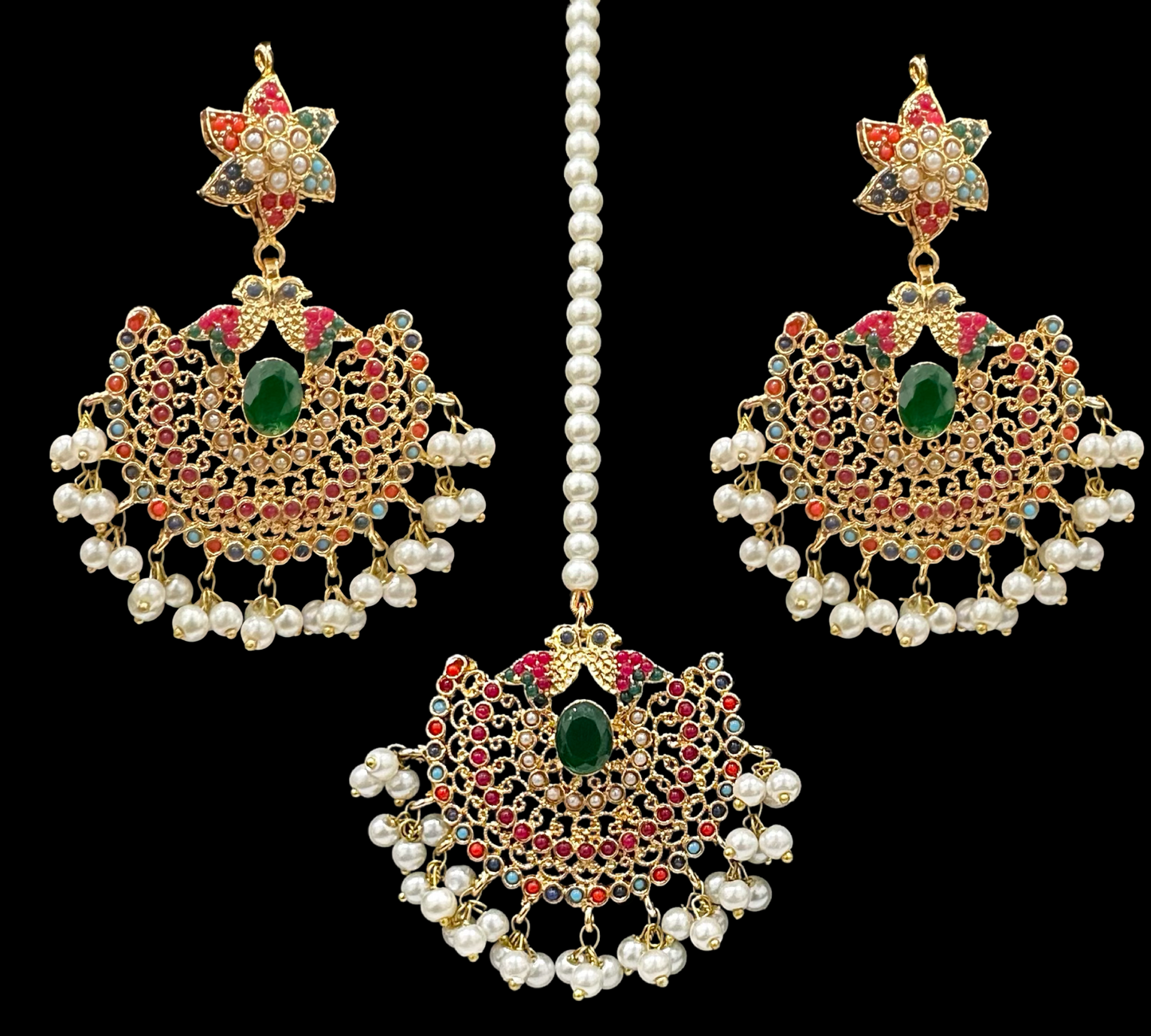 Alainah Earrings & Tikka - Green