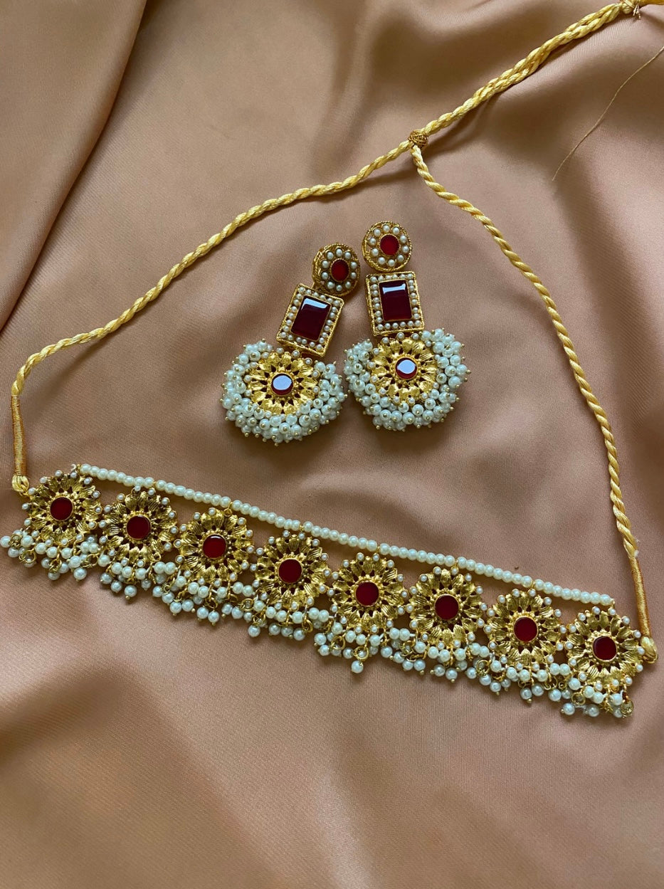 Resham Necklace Set - Red