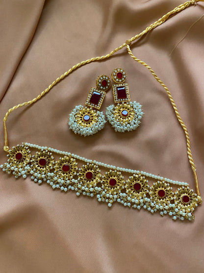 Resham Necklace Set - Red