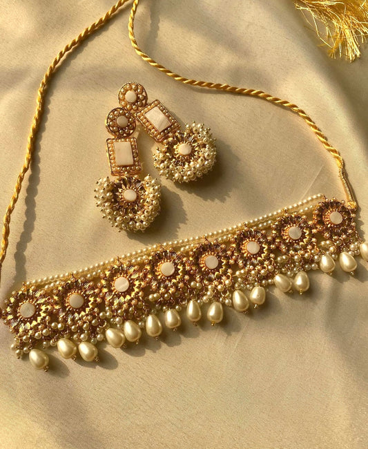 Resham Necklace Set - White