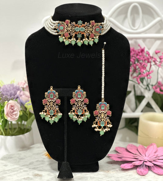 Afroza Choker Set Mint Green