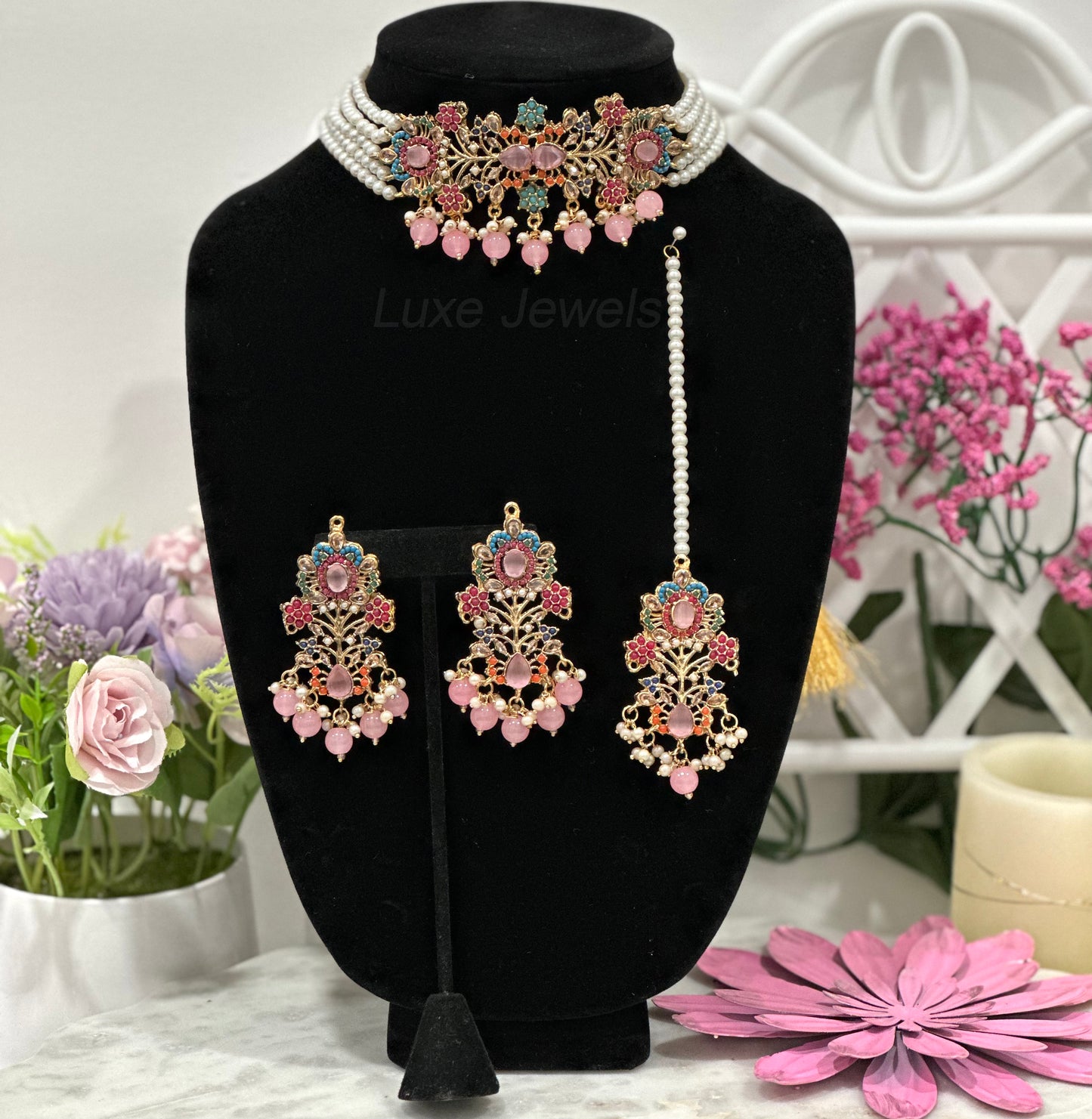 Afroza Choker Set Pink