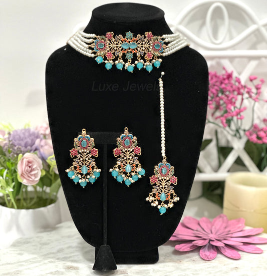 Afroza Choker Set Aqua